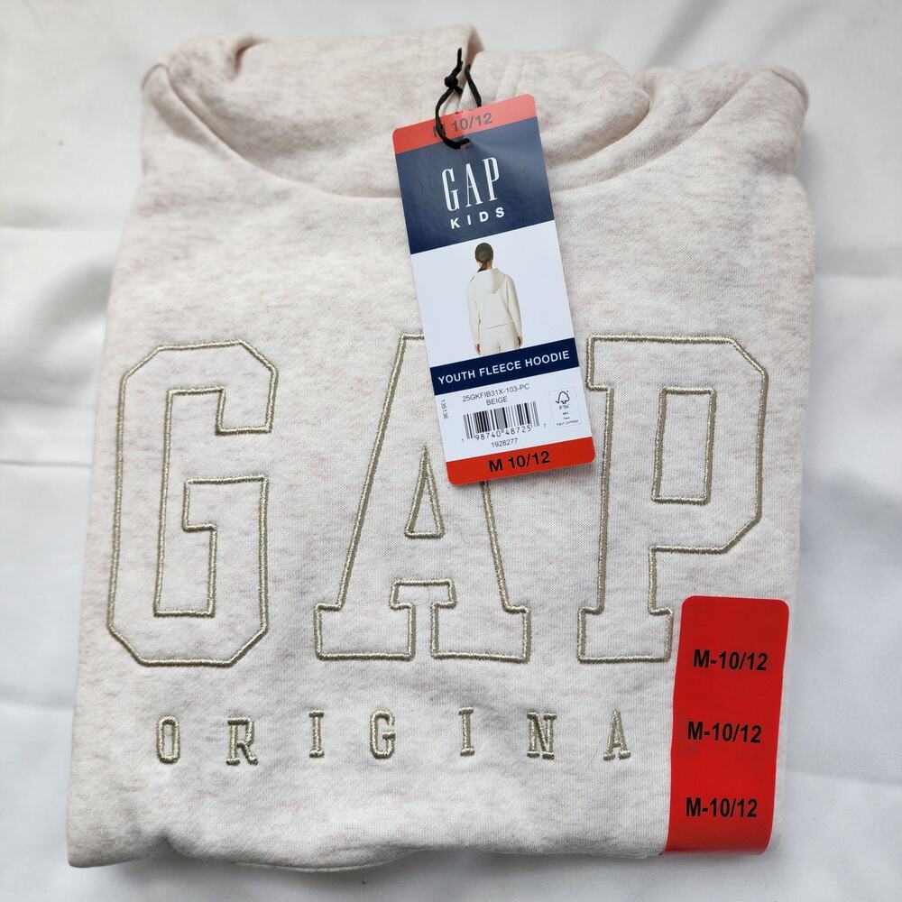 GAP Youth Fleece Beige Hoodie Unisex Y2K Cozycore Medium New With Tags - Picture 2 of 11